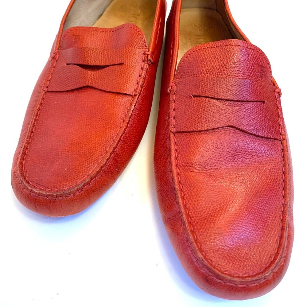 Men’s Tod’s Leather Gommino Slip On Loafers Drivers Red  Size 10.5